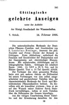Göttingische gelehrte Anzeigen (Göttingische Zeitungen von gelehrten Sachen) Mittwoch 14. Februar 1866