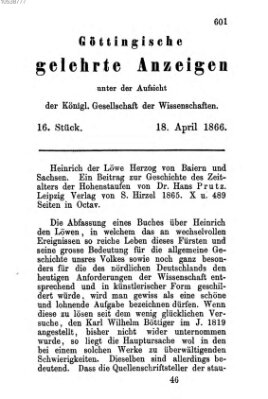 Göttingische gelehrte Anzeigen (Göttingische Zeitungen von gelehrten Sachen) Mittwoch 18. April 1866