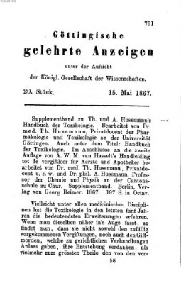 Göttingische gelehrte Anzeigen (Göttingische Zeitungen von gelehrten Sachen) Mittwoch 15. Mai 1867