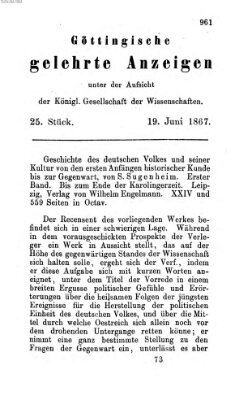 Göttingische gelehrte Anzeigen (Göttingische Zeitungen von gelehrten Sachen) Mittwoch 19. Juni 1867