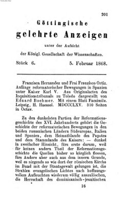 Göttingische gelehrte Anzeigen (Göttingische Zeitungen von gelehrten Sachen) Mittwoch 5. Februar 1868