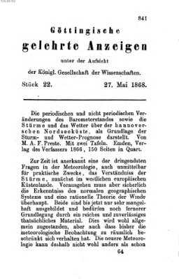 Göttingische gelehrte Anzeigen (Göttingische Zeitungen von gelehrten Sachen) Mittwoch 27. Mai 1868