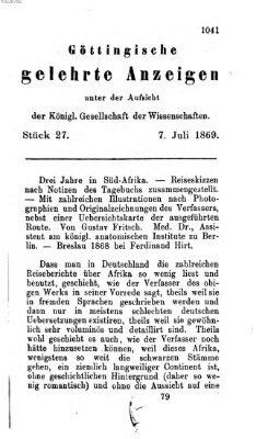 Göttingische gelehrte Anzeigen (Göttingische Zeitungen von gelehrten Sachen) Mittwoch 7. Juli 1869