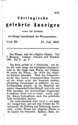 Göttingische gelehrte Anzeigen (Göttingische Zeitungen von gelehrten Sachen) Mittwoch 21. Juli 1869