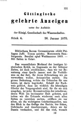 Göttingische gelehrte Anzeigen (Göttingische Zeitungen von gelehrten Sachen) Mittwoch 26. Januar 1870