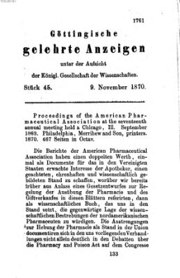 Göttingische gelehrte Anzeigen (Göttingische Zeitungen von gelehrten Sachen) Mittwoch 9. November 1870
