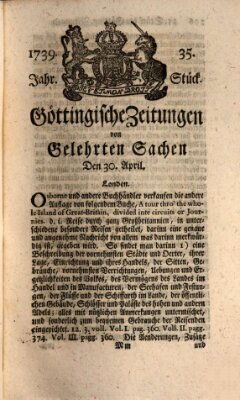 Göttingische Zeitungen von gelehrten Sachen Donnerstag 30. April 1739