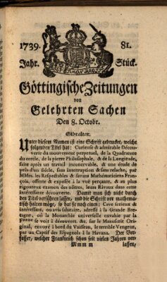 Göttingische Zeitungen von gelehrten Sachen Donnerstag 8. Oktober 1739