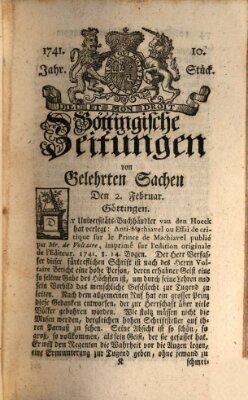 Göttingische Zeitungen von gelehrten Sachen Donnerstag 2. Februar 1741
