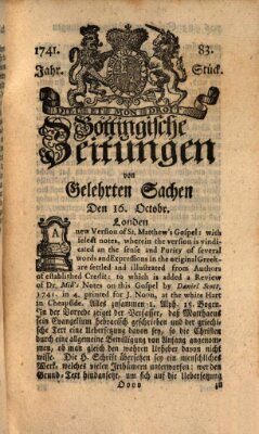 Göttingische Zeitungen von gelehrten Sachen Montag 16. Oktober 1741