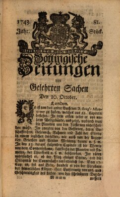 Göttingische Zeitungen von gelehrten Sachen Donnerstag 10. Oktober 1743
