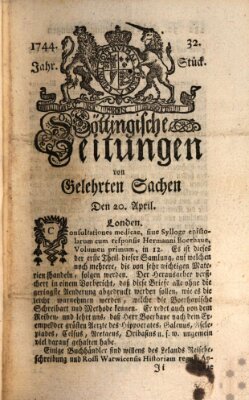 Göttingische Zeitungen von gelehrten Sachen Montag 20. April 1744