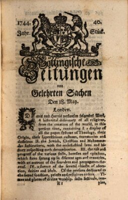 Göttingische Zeitungen von gelehrten Sachen Montag 18. Mai 1744