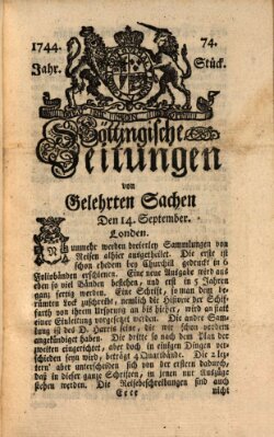 Göttingische Zeitungen von gelehrten Sachen Montag 14. September 1744