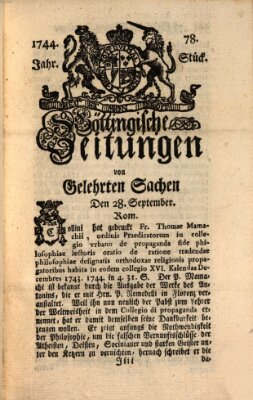 Göttingische Zeitungen von gelehrten Sachen Montag 28. September 1744