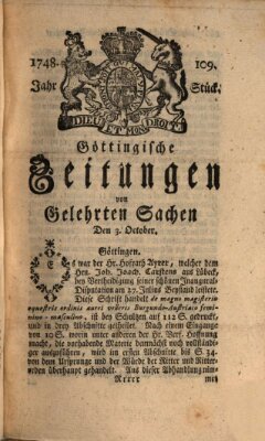 Göttingische Zeitungen von gelehrten Sachen Donnerstag 3. Oktober 1748