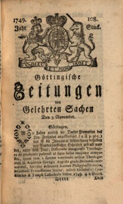 Göttingische Zeitungen von gelehrten Sachen Montag 3. November 1749