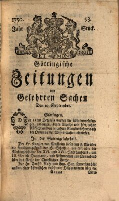 Göttingische Zeitungen von gelehrten Sachen Donnerstag 10. September 1750