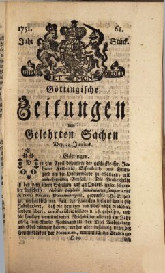 Göttingische Zeitungen von gelehrten Sachen Donnerstag 24. Juni 1751