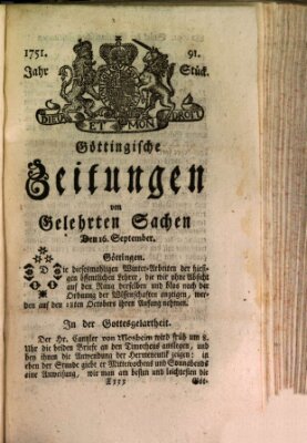 Göttingische Zeitungen von gelehrten Sachen Donnerstag 16. September 1751