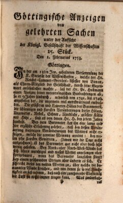 Göttingische Anzeigen von gelehrten Sachen (Göttingische Zeitungen von gelehrten Sachen) Donnerstag 1. Februar 1753