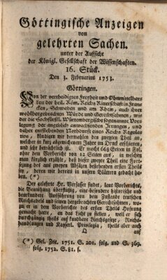 Göttingische Anzeigen von gelehrten Sachen (Göttingische Zeitungen von gelehrten Sachen) Samstag 3. Februar 1753