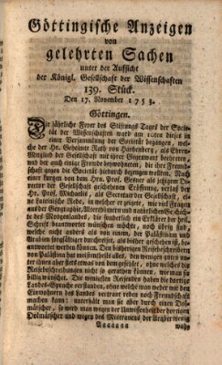 Göttingische Anzeigen von gelehrten Sachen (Göttingische Zeitungen von gelehrten Sachen) Samstag 17. November 1753