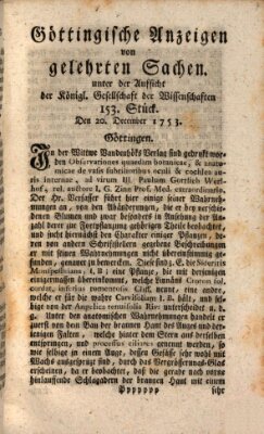 Göttingische Anzeigen von gelehrten Sachen (Göttingische Zeitungen von gelehrten Sachen) Donnerstag 20. Dezember 1753