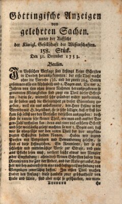 Göttingische Anzeigen von gelehrten Sachen (Göttingische Zeitungen von gelehrten Sachen) Montag 31. Dezember 1753