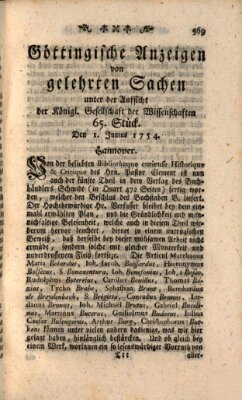 Göttingische Anzeigen von gelehrten Sachen (Göttingische Zeitungen von gelehrten Sachen) Samstag 1. Juni 1754
