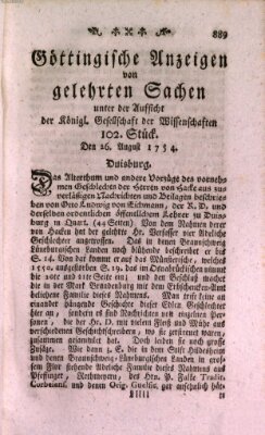 Göttingische Anzeigen von gelehrten Sachen (Göttingische Zeitungen von gelehrten Sachen) Montag 26. August 1754