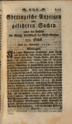 Göttingische Anzeigen von gelehrten Sachen (Göttingische Zeitungen von gelehrten Sachen) Montag 10. November 1755