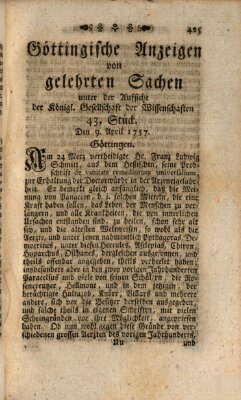 Göttingische Anzeigen von gelehrten Sachen (Göttingische Zeitungen von gelehrten Sachen) Samstag 9. April 1757