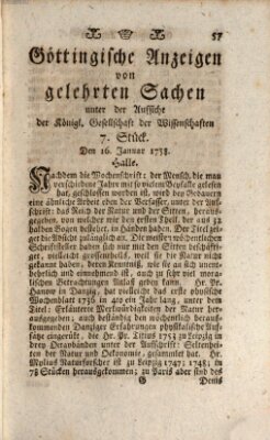 Göttingische Anzeigen von gelehrten Sachen (Göttingische Zeitungen von gelehrten Sachen) Montag 16. Januar 1758
