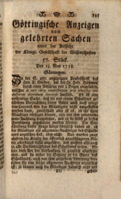 Göttingische Anzeigen von gelehrten Sachen (Göttingische Zeitungen von gelehrten Sachen) Samstag 13. Mai 1758
