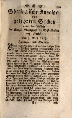 Göttingische Anzeigen von gelehrten Sachen (Göttingische Zeitungen von gelehrten Sachen) Montag 5. März 1759