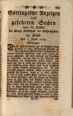 Göttingische Anzeigen von gelehrten Sachen (Göttingische Zeitungen von gelehrten Sachen) Montag 2. Juli 1759