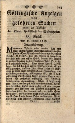 Göttingische Anzeigen von gelehrten Sachen (Göttingische Zeitungen von gelehrten Sachen) Montag 23. Juli 1759