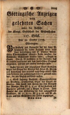 Göttingische Anzeigen von gelehrten Sachen (Göttingische Zeitungen von gelehrten Sachen) Montag 22. Oktober 1759