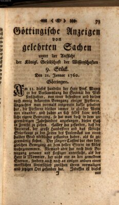 Göttingische Anzeigen von gelehrten Sachen (Göttingische Zeitungen von gelehrten Sachen) Montag 21. Januar 1760