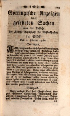 Göttingische Anzeigen von gelehrten Sachen (Göttingische Zeitungen von gelehrten Sachen) Samstag 2. Februar 1760