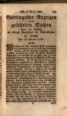 Göttingische Anzeigen von gelehrten Sachen (Göttingische Zeitungen von gelehrten Sachen) Samstag 16. Februar 1760