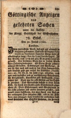 Göttingische Anzeigen von gelehrten Sachen (Göttingische Zeitungen von gelehrten Sachen) Montag 30. Juni 1760