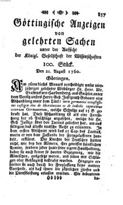 Göttingische Anzeigen von gelehrten Sachen (Göttingische Zeitungen von gelehrten Sachen) Donnerstag 21. August 1760