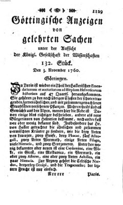 Göttingische Anzeigen von gelehrten Sachen (Göttingische Zeitungen von gelehrten Sachen) Montag 3. November 1760