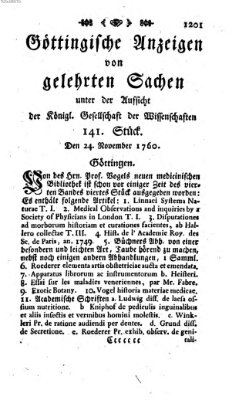Göttingische Anzeigen von gelehrten Sachen (Göttingische Zeitungen von gelehrten Sachen) Montag 24. November 1760