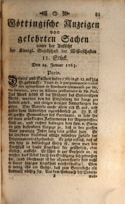 Göttingische Anzeigen von gelehrten Sachen (Göttingische Zeitungen von gelehrten Sachen) Montag 24. Januar 1763