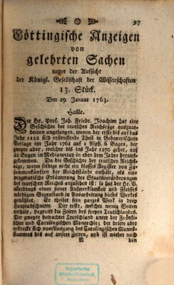 Göttingische Anzeigen von gelehrten Sachen (Göttingische Zeitungen von gelehrten Sachen) Samstag 29. Januar 1763