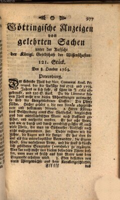 Göttingische Anzeigen von gelehrten Sachen (Göttingische Zeitungen von gelehrten Sachen) Samstag 8. Oktober 1763