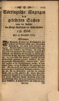 Göttingische Anzeigen von gelehrten Sachen (Göttingische Zeitungen von gelehrten Sachen) Donnerstag 17. November 1763